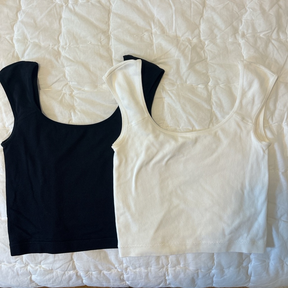 Garage Black and White Scoop Neck Tops